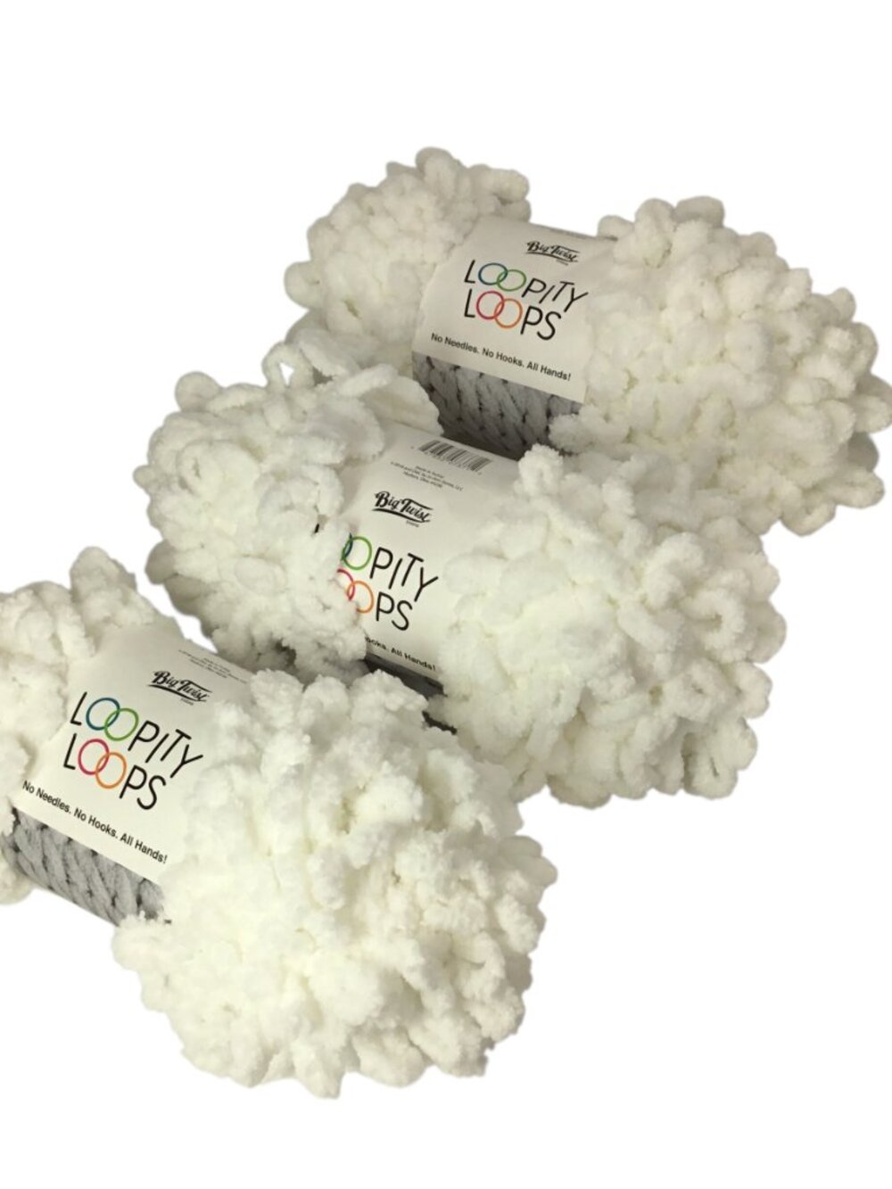 Loopity Loops Yarn Lot of 3 Skeins White Big Twist 6.35 Oz Jo-Ann Fabrics Finger